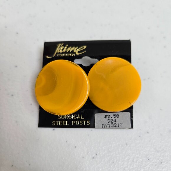 Vintage Earrings New Yellow Chunky Jaime Collection Stud Plastic Circle Big New - Picture 1 of 6